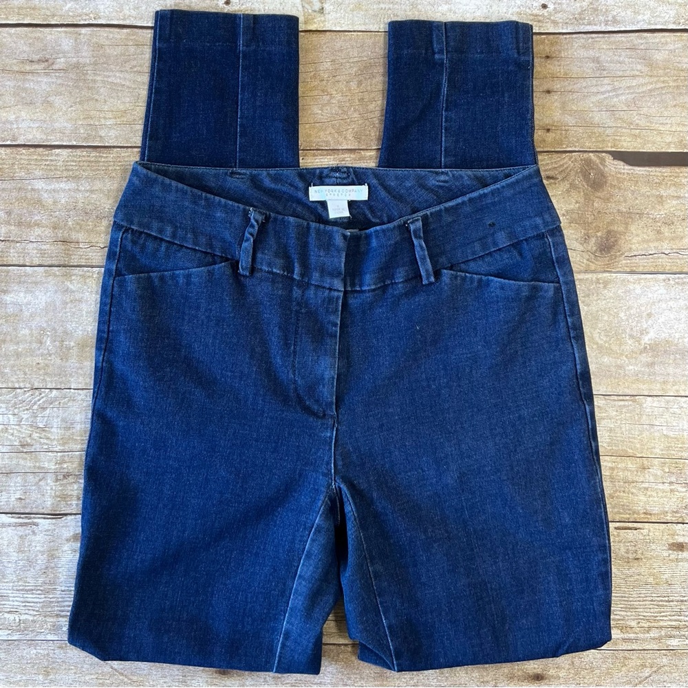 New York & Company Stretch Dark‎ Wash Slim Leg Denim Trousers Blue Size 0